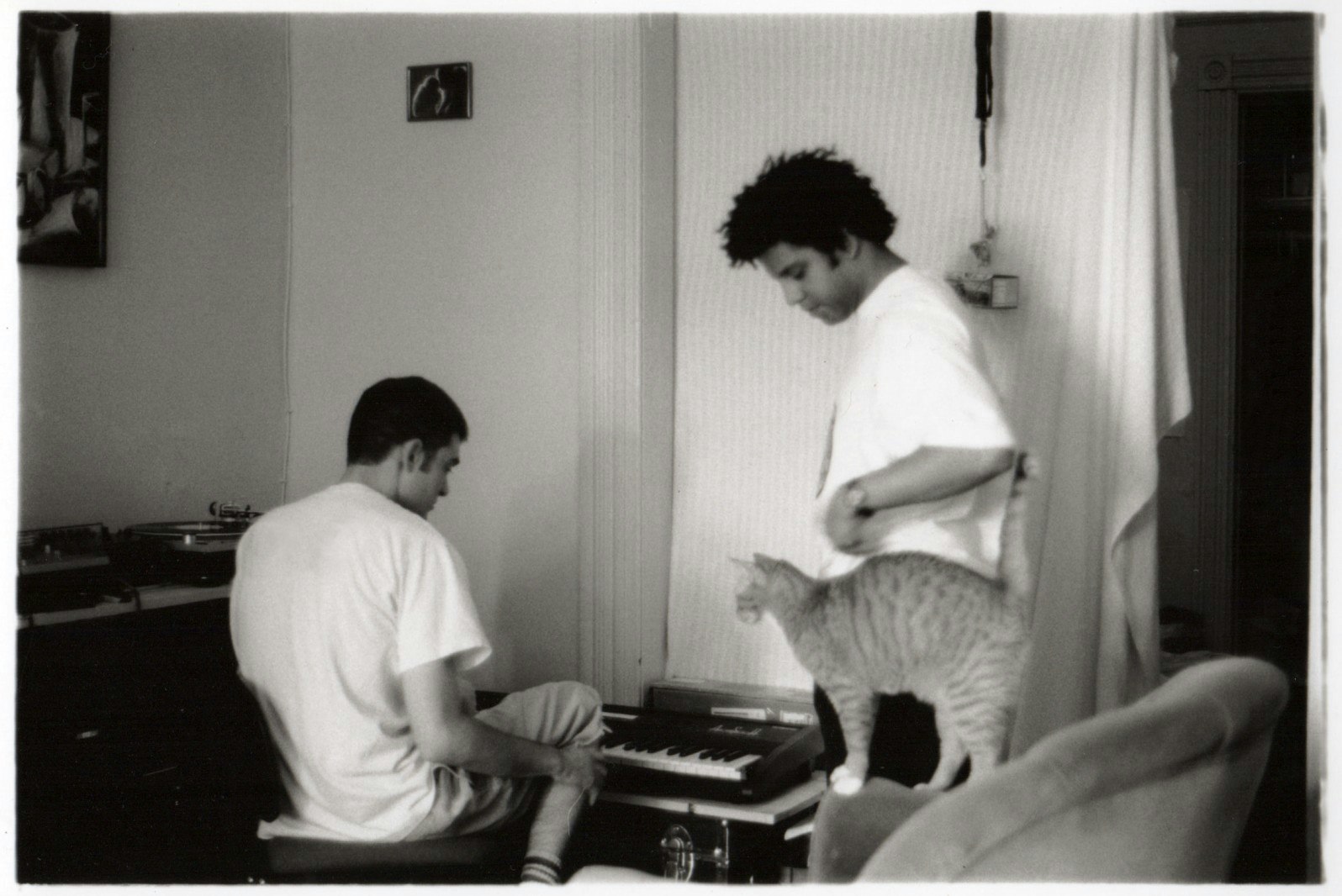 The Roots of Wax Poetics: Brian DiGenti and Andre Torres making a beat on the Ensoniq ASR-10 in Brooklyn, New York, 1997.